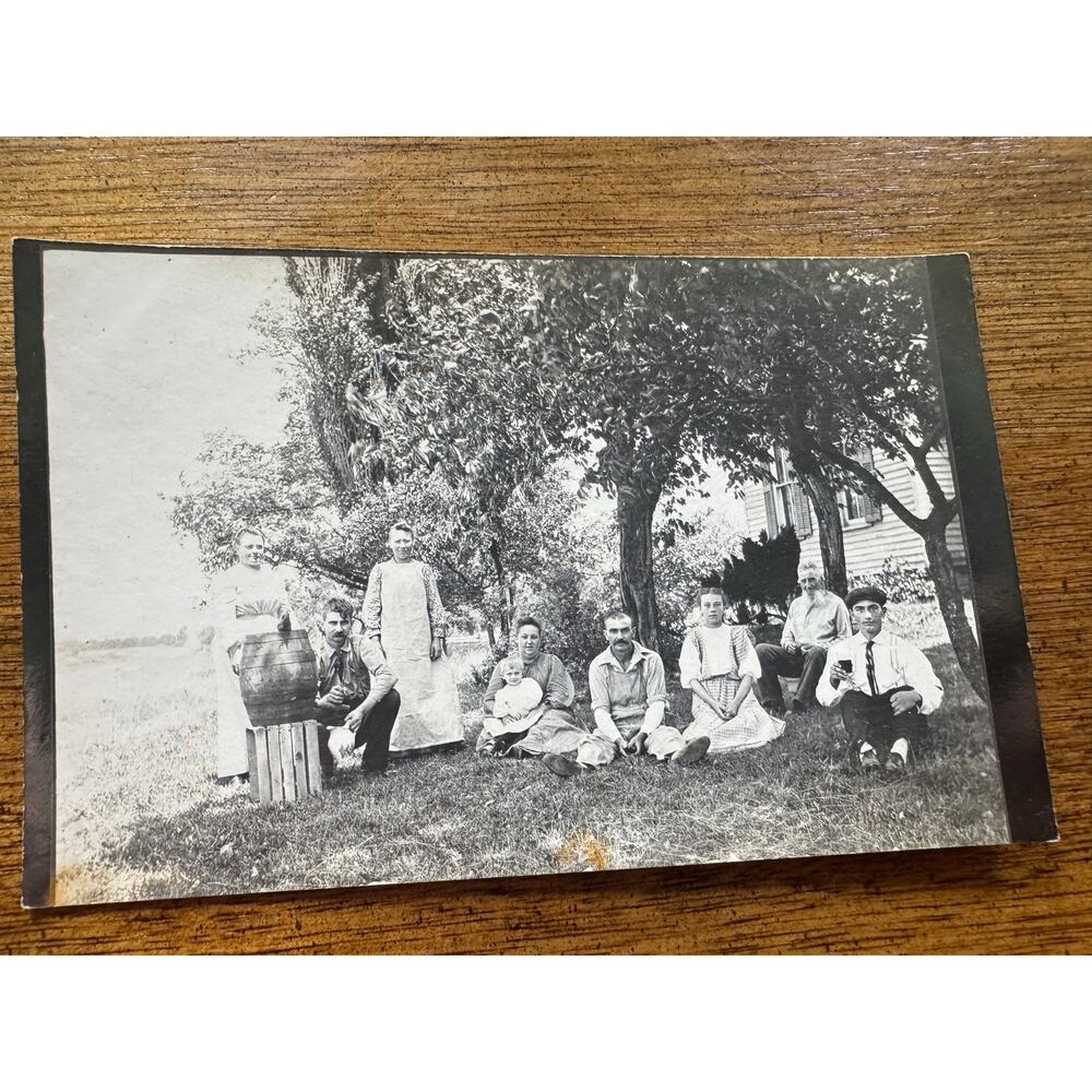 Antique 1904-1918 RPPC Family Picnic Gathering AZO Real Photo Postcard